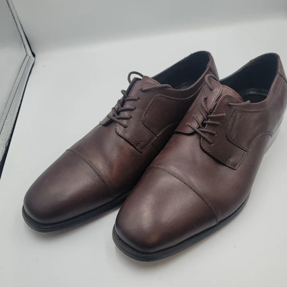 Joseph Abboud Mens Brown Leather Cap Toe Oxford Dress Shoes 12W Dark Academia